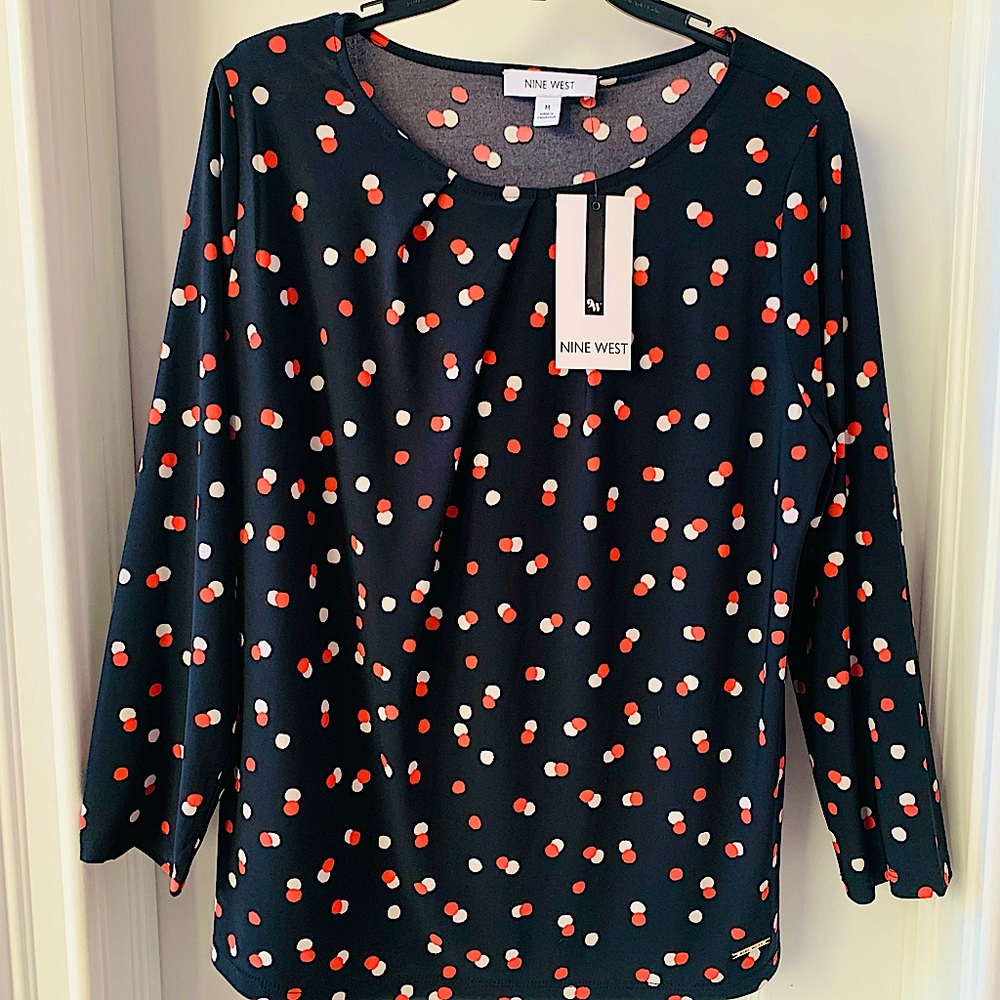 BRAND NEW NINE WEST BLOUSE SZ-MEDIUM-BLACK & CORAL
